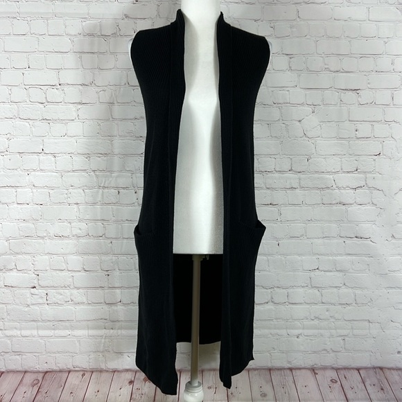 Aritzia Wilfred Olivie Sleeveless Long Black Cardigan Duster Size XXS - Picture 2 of 10